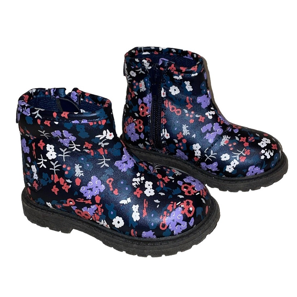 OshKosh Kids Size 5 Ankle Boots Navy Blue Floral Raquel Side Zip Booties